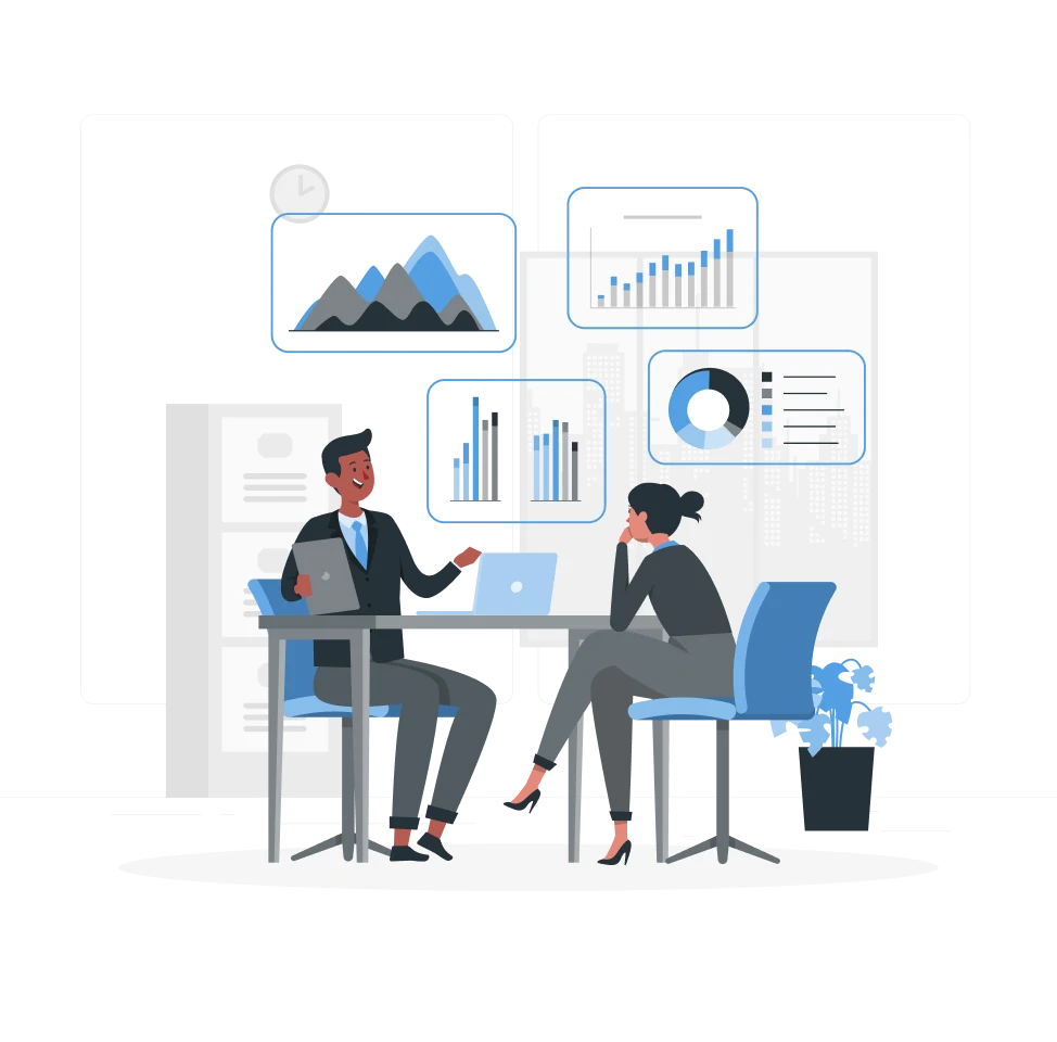 Illustration of business people discussing strategy